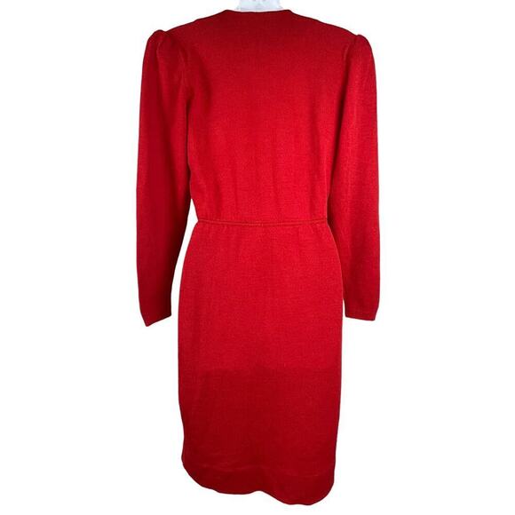 St. John Marie Gray Red Surplice Santana Knit‎ Dress Size 4 USA Vintage - Picture 3 of 5